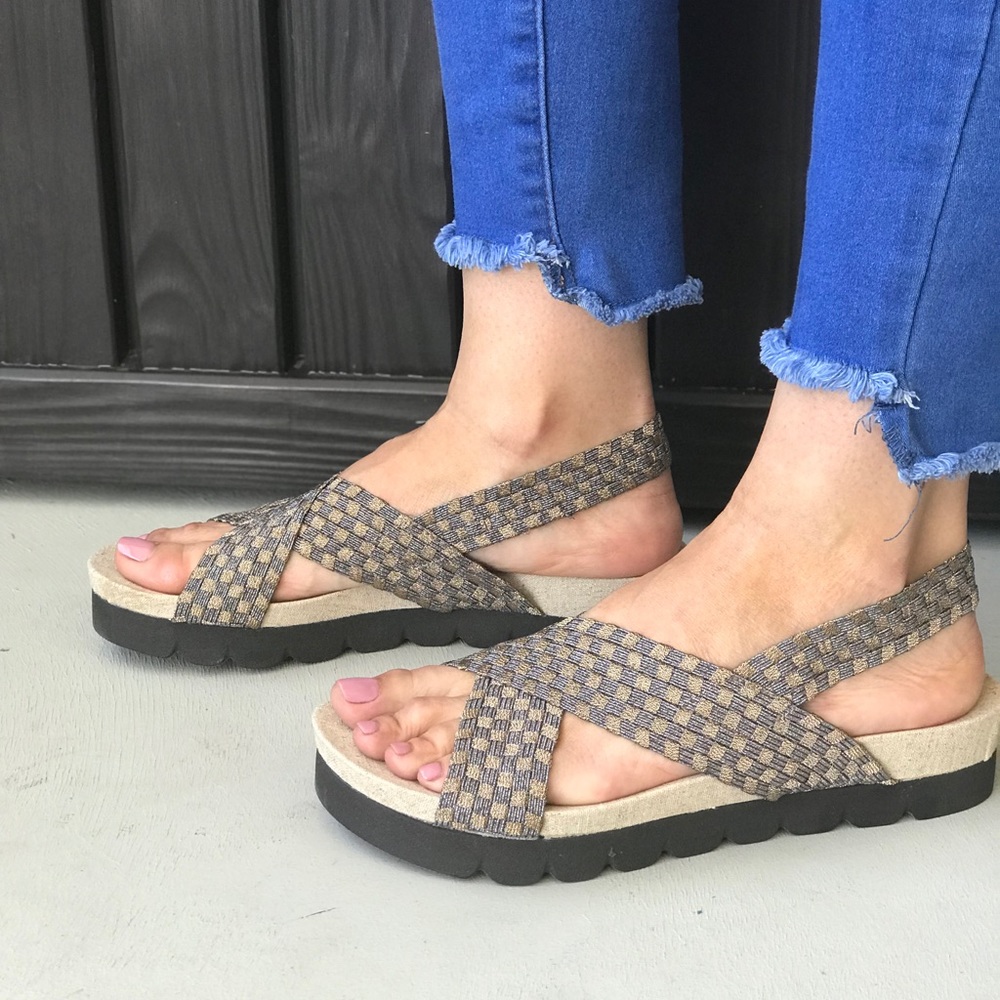 Woven Stretch Fabric Straps Plush Comfort Sandal - Picture 1 of 5